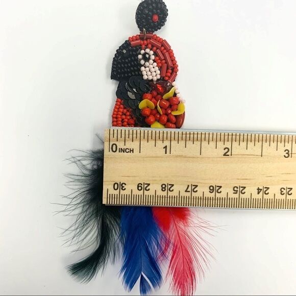 Bohemian Parrot Beaded Feather Drop Earrings - Picture 8 of 8